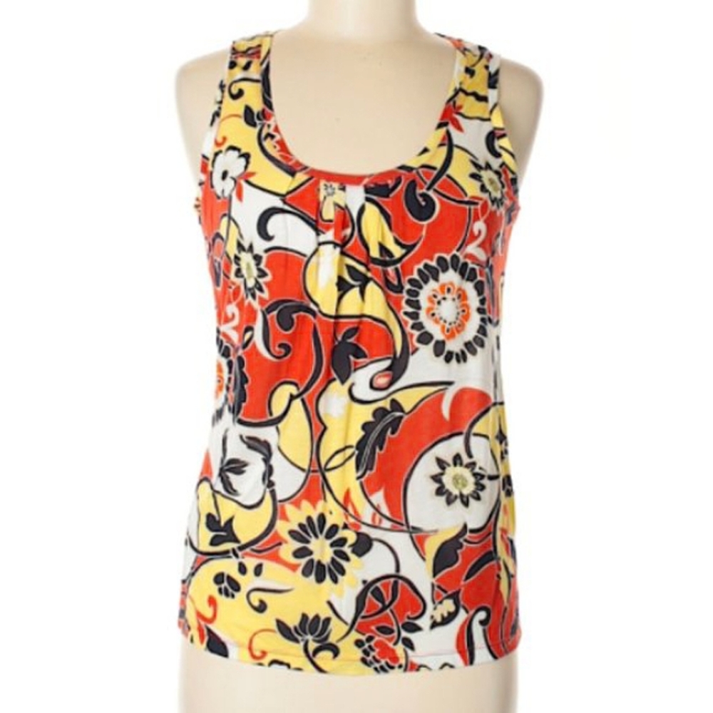 Ann Taylor Sleeveless Scoop Neck Tetro Print Top- Sz. Sm